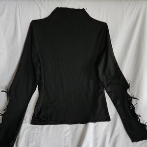 Chic Black Long Sleeve Top with Ribbon Details